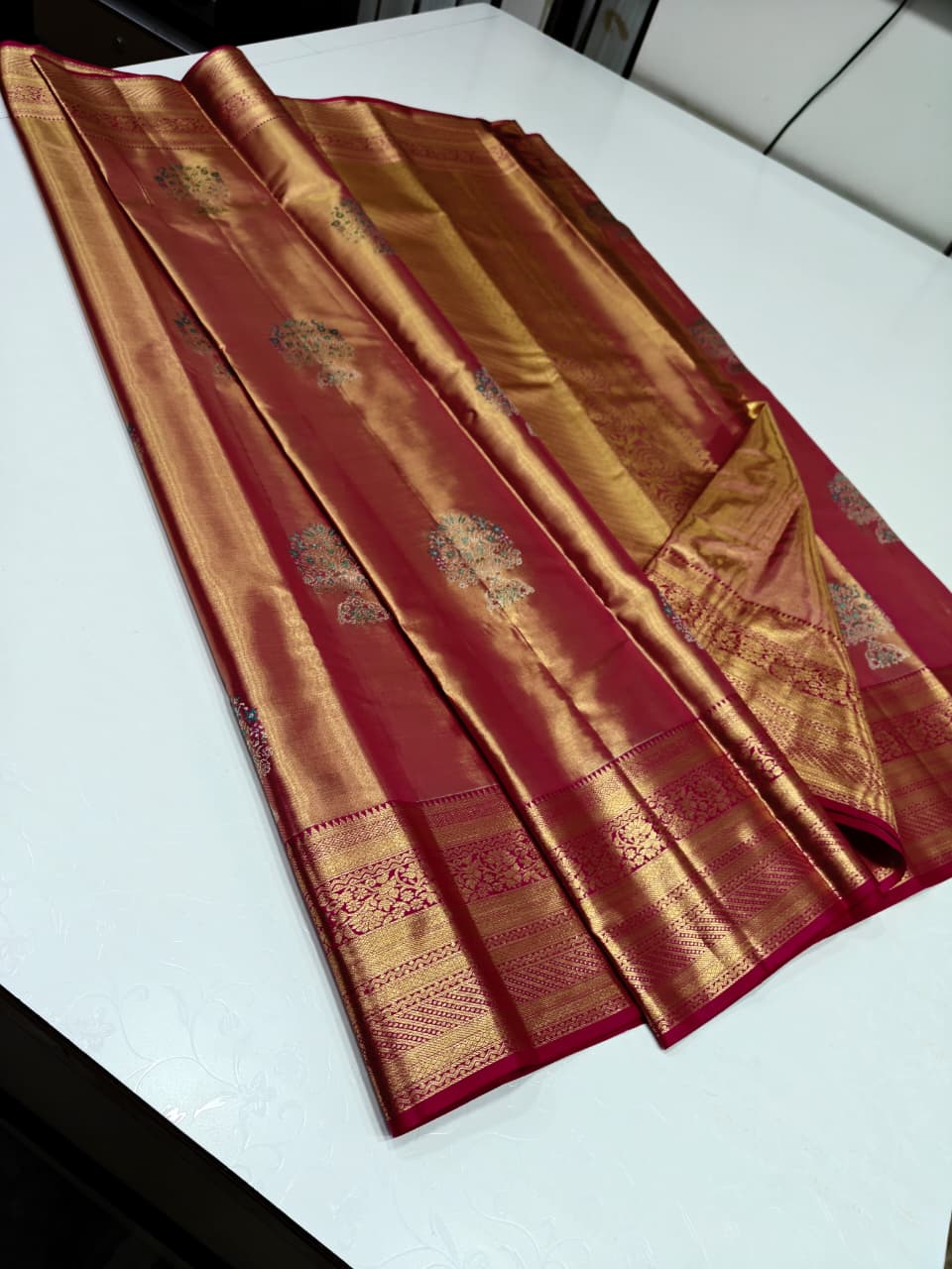 Red And Gold Zari Border Silk Saree